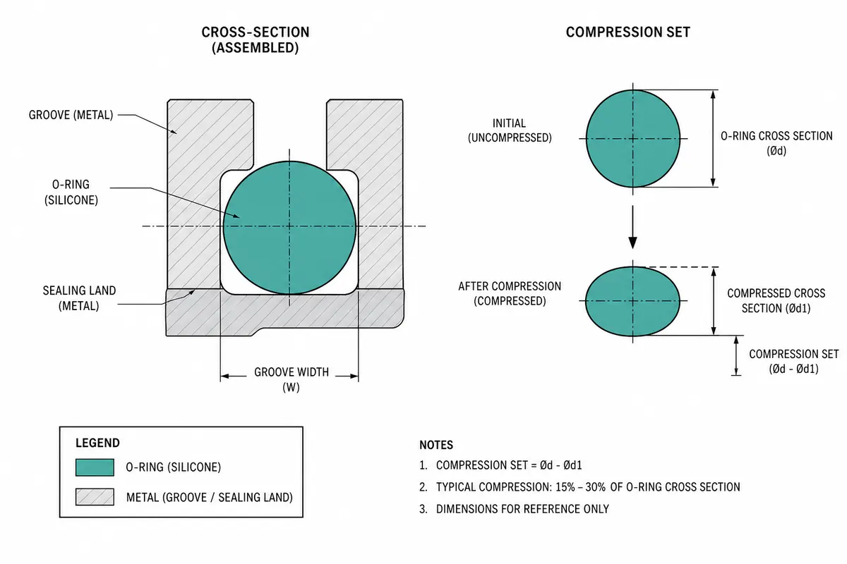 Diagram of a silicone gasket sealing against a mating groove