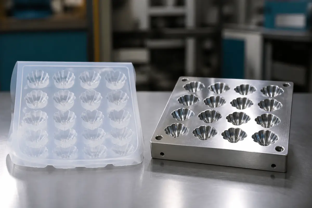 Soft silicone tray compared with a harder tooling path