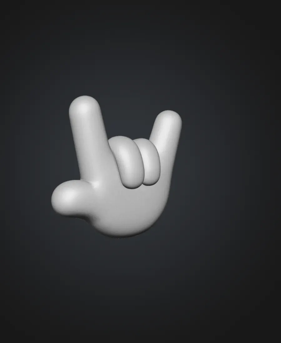 Gray 3D model of the same ILY handshape