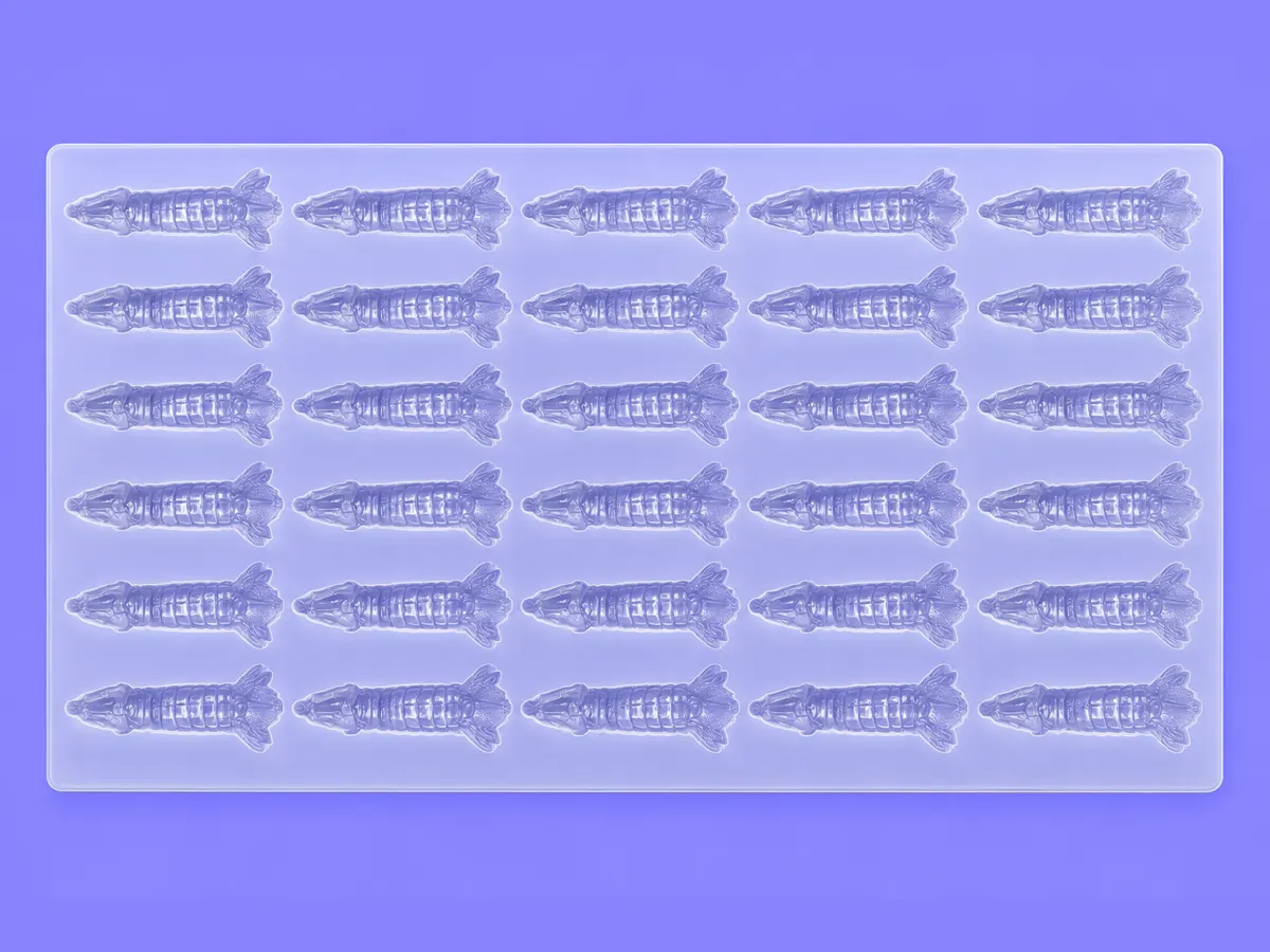 Finished translucent multi-cavity mantis shrimp silicone mold